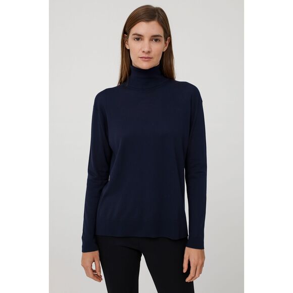 SAINT ART Carla Merino Wool Turtleneck Sweater Navy Blue Medium - Picture 1 of 5
